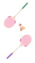 Badminton shuttlecock and rackets for vertical banner. Tennis Professional sport equipment isolated on white background
