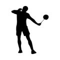 Badminton. Silhouette of a man performing a forehand serve. Vector illustration