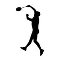 Badminton. Silhouette of a man performing a jump stick smash. Vector illustration