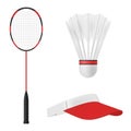 Badminton tennis equipment set realistic vector fitness baseball racket feather shuttlecock