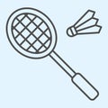 Badminton thin line icon. Racket and shuttlecock. Sport vector design concept, outline style pictogram on white Royalty Free Stock Photo