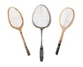 Badminton watercolor three rackets isolated on white