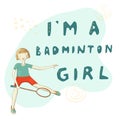 Badminton inspiration phrase hand lettering with character