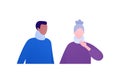 Badnaged injury concept. Vector flat patient character illustration set. Neck injury. African american man and old woman with neck