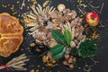 Badnjak or Yule log Serbian Christmas Tree and traditional food on Orthodox Christmas Eve