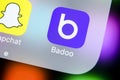 Badoo application icon on Apple iPhone X screen close-up. Badoo app icon. Badoo is an online social media network. Social media ap