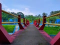 red bridge for agricultural road access.