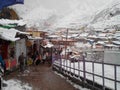 View of Badrinath town during Snowfall, India Royalty Free Stock Photo