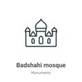 Badshahi mosque outline vector icon. Thin line black badshahi mosque icon, flat vector simple element illustration from editable