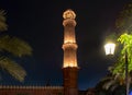 Badshai masjid the royal mosque of Mughals  in lahore at night with lights and green trees Royalty Free Stock Photo