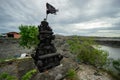 BADUNG,BALI/INDONESIA-MARCH 08 2019:Black natural stone statue for offering place