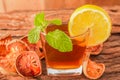 Bael fruit tea - A glass of Bael fruit tea with lemon slices and mint leaf Royalty Free Stock Photo