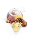 Bael fruit tea in glass teapot isolated on white Royalty Free Stock Photo