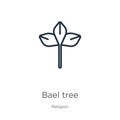 Bael tree icon. Thin linear bael tree outline icon isolated on white background from religion collection. Line vector bael tree