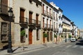 Traditional Spanish shops and businesses along Calle Obispo Narvaez, Baeza, Spain.