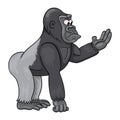 Baffled gorilla with risen hand