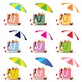 Bag for beach with stuff color set illustration Royalty Free Stock Photo