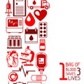 1 bag of blood saves 3 lives. Seamless pattern with blood donation items. Medical and health care objects Royalty Free Stock Photo