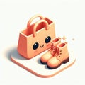 Bag and boots 3D minimalist cute isometric icon on a white background