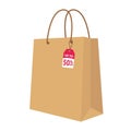 Bag brown shopping. front view, vector illustration