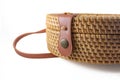Bag button on woven rattan crafts Royalty Free Stock Photo