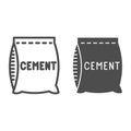 Bag of cement line and solid icon, house repair concept, Paper sack sign on white background, concrete bag icon in
