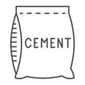 Bag of cement thin line icon, house repair concept, Paper sack sign on white background, concrete bag icon in outline