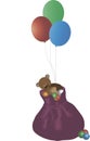 Bag with Christmas toys, balloons and bear