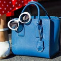 Bag close-up. Blue leather bag. Royalty Free Stock Photo