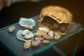 Bag with cocoa seeds used as coins. Royalty Free Stock Photo