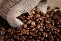 Bag with coffee beans Royalty Free Stock Photo