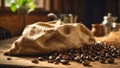 Bag coffee beans kitchen gourmet roasting roasting arabica concept roasting Royalty Free Stock Photo