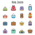 Bag color line icon set Royalty Free Stock Photo
