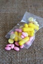 Bag with colorful pills Royalty Free Stock Photo