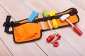 A bag with colourful toy instruments Royalty Free Stock Photo