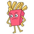 A bag of delicious fried potato snacks angry face, doodle icon image kawaii