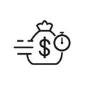 Bag with dollar vector line icon. Quick and easy loan, fast money providence, business and finance services, timely payment, Royalty Free Stock Photo