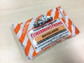 a bag of Fisherman`s Friend with orange flavour