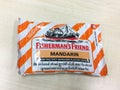 A bag of Fisherman`s Friend with orange flavour