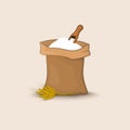 A bag of flour with a shovel and ears of wheat, barley or rye Royalty Free Stock Photo