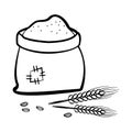 Bag of flour with wheat spikes and grains. Vector illustration Royalty Free Stock Photo