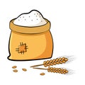 Bag of flour with wheat spikes and grains. Vector Royalty Free Stock Photo