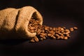 Bag with fresh coffee beans Royalty Free Stock Photo