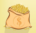 Bag full of gold coins with dollar sign vector illustration Royalty Free Stock Photo