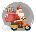 Bag Gift Box Santa Claus Delivery Courier Scooter Symbol Box Icon Concept Isolated Cartoon Flat Design Vector Royalty Free Stock Photo