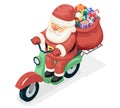 Bag Gift Box Santa Claus Delivery Courier Scooter Symbol Box Icon Concept Isolated Cartoon Isometric 3d Flat Design Royalty Free Stock Photo