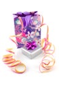 Bag with gift and party streamer Royalty Free Stock Photo