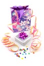 Bag with gift and party streamer Royalty Free Stock Photo