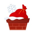 Bag of gifts in the chimney - flat design style single isolated object