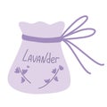 Bag of lavender. Bunch of flowers and Textile sachet with lavender. Home decor and comfort. Aromatherapy. Cute hygge home